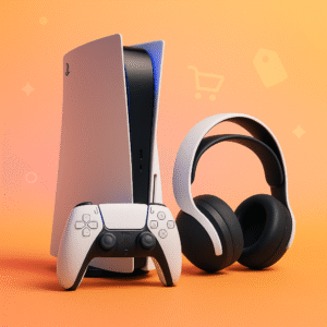 PS5 console, DualSense controller and gaming headset showcasing Black Friday gaming deals in India
