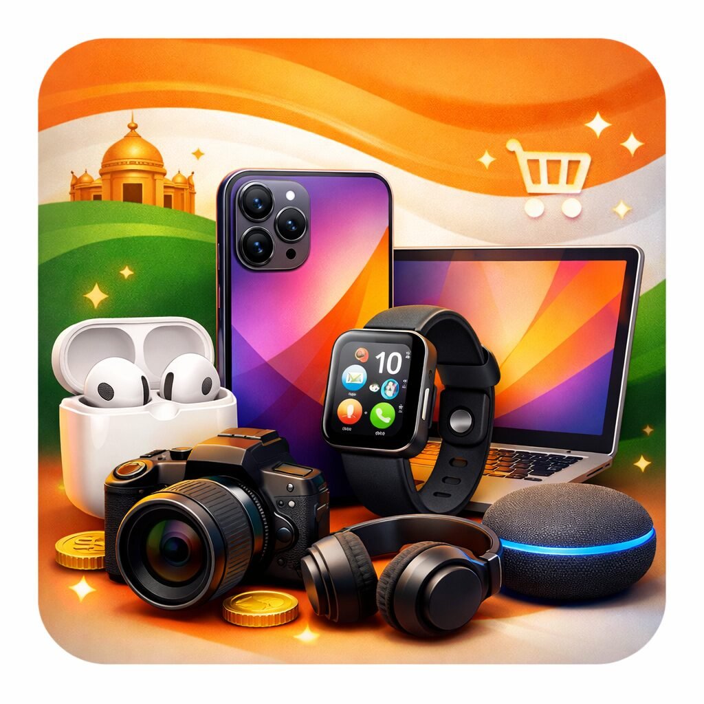 Amazon Great Republic Day Sale 2026 early tech deals thumbnail featuring gadgets on a modern clean background for Indian online shoppers